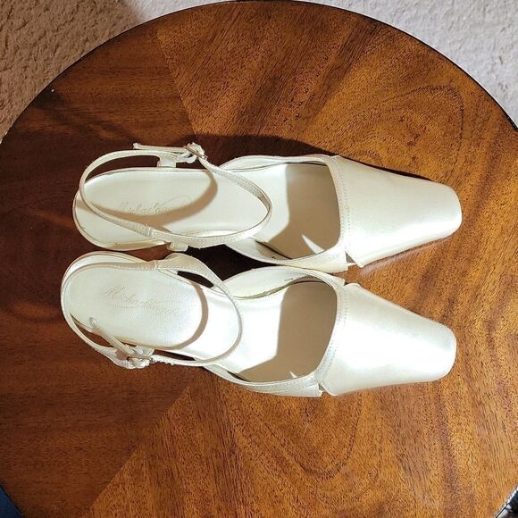 MICHEALANGELO METALLIC OFF WHITE KERRI DAVID BRIDE WEDDING KITTEN HEEL - Picture 10 of 15